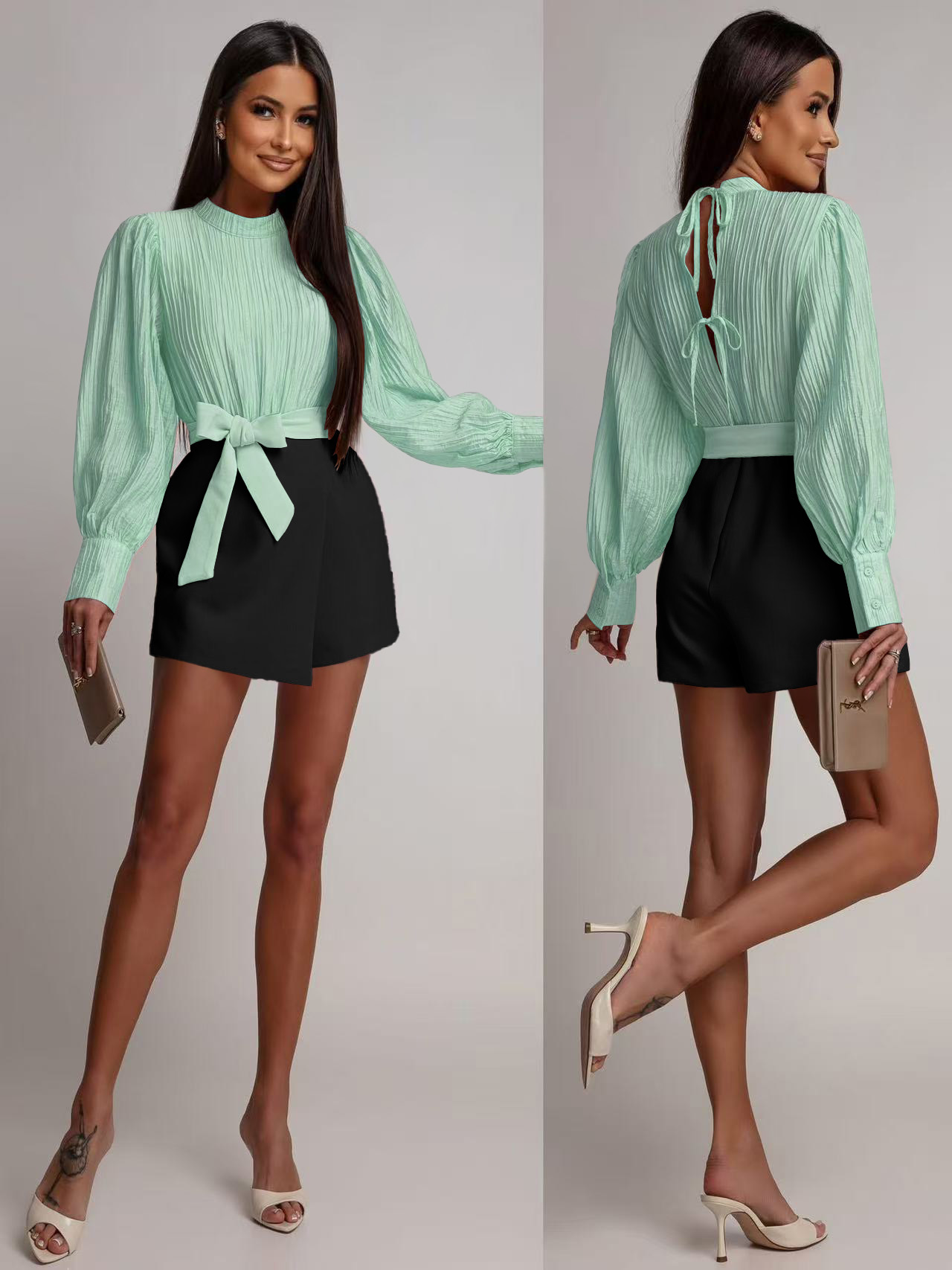 Ολόσωμο σορτσάκι με πλισέ και άνοιγμα στην πλάτη